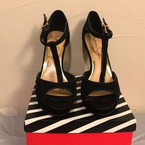 Black Jessica Simpson Velour TStrap Platform Heels